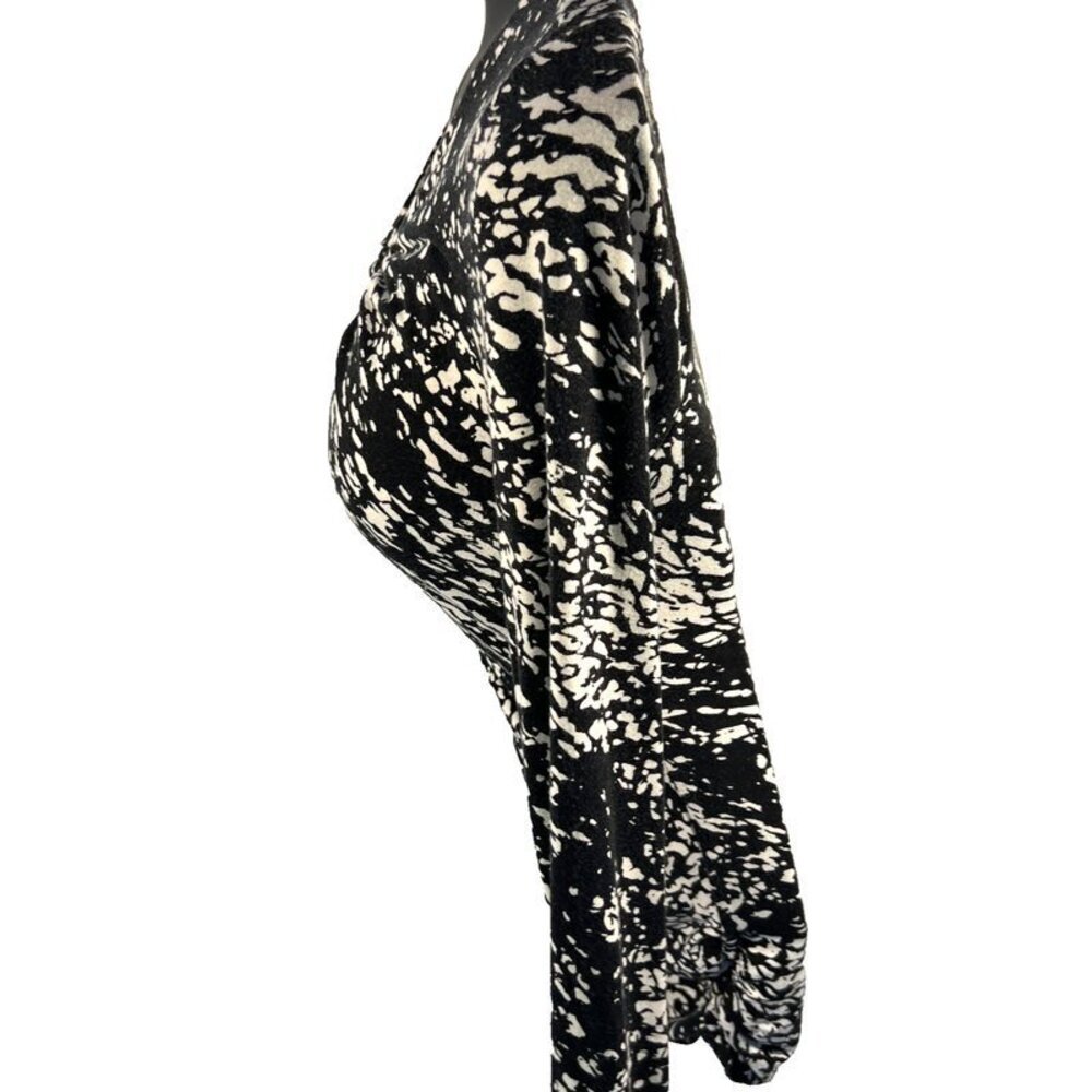 Elie Tahari - Women's S/M Blouse Black White Abstract Print Long Ruched Sleeves - Picture 10 of 16